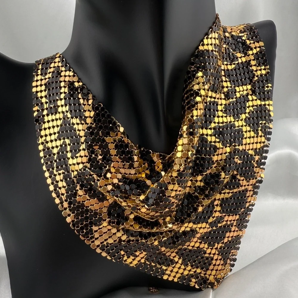 Gold and Black Tiger Design Draped Necklace